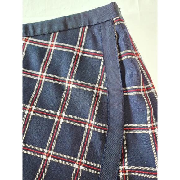 Brooks Brothers Tartan Plaid Wool Skirt Sz 10 Faux Wrap Blue Red Academia Preppy - Picture 4 of 10